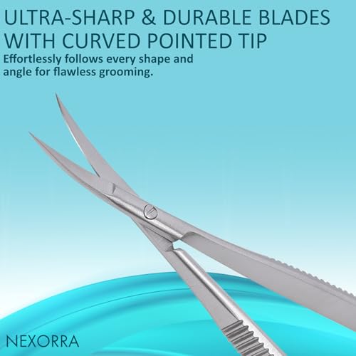 Micro Scissor 4.5 Curved Precision Stainless Steel Eyebrow Scissors, Facial Hair, Brow Beauty Squeeze Scissors, Grooming for Men & Women Small Sharp Trimming Beard, & Embroidery Scissors