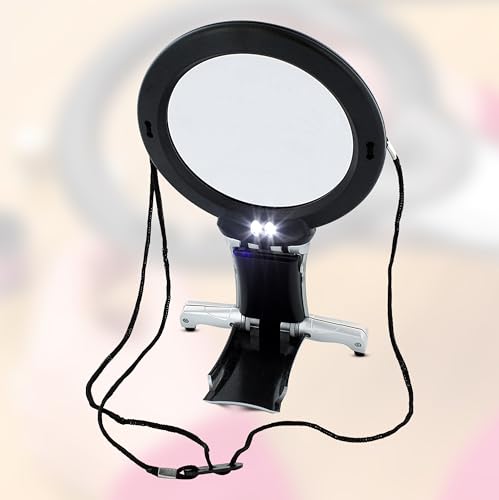 2X Hands Free Chest Rest LED Magnifier for Reading with 6X Spot Magnifying Glasses with Light for Sewing, Hobbies, Crafters, and DIY Projects – Adjustable Stand and Neck Cord for Seniors