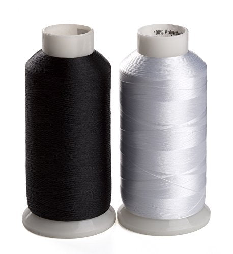Simthread 2 Huge Spools Bobbin Thread 60WT Black and White 5500 Yards Each - color: 1 White 1 Black
