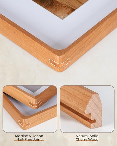 RICHFOCUS 4x6 Picture Frame USA-Sourced Natural Cherry Solid Wood Photo Frame Handcrafted Rounded Corner Wodden Frame with Real Glass Display Photos 3x5 with Mat or 4x6 Without Mat - color: Cherry, size: 4x6-1PC