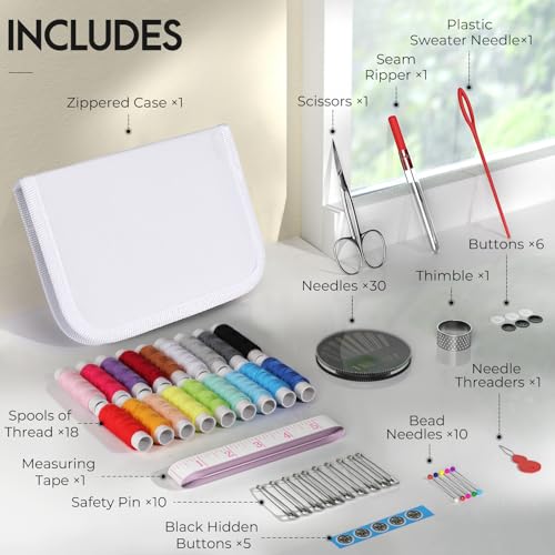 Coquimbo Sewing Kit Gifts for Adults Teen Grils Women Mom Grandma, Portable Sewing Supplies Contains Tape Measure, Scissors, Thimble, Thread, Sewing Needles (White, M) - color: White, size: M