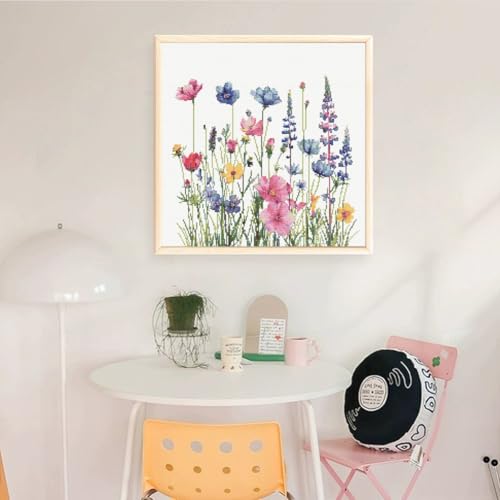KYOQFVN Flower Stamped Cross Stitch Kits for Adults，11CT Needlepoint Counted Cross Stitch Kits for Beginner，Printed Dimensions - Embroidery Kit Arts and Crafts 14×14 Inch - color: SZXHUA-US