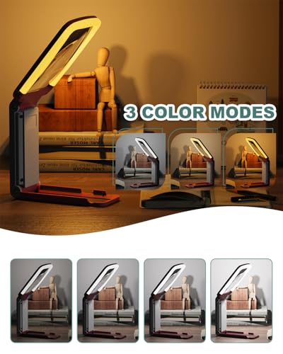 15X Magnifying Glass with Light and Stand, Rechargeable Folding Handheld Real Glass Magnifier, 3 Color Modes Dimmable Lighted Page Magnifying Sheet for Seniors Low Vision Small Prints - Red White - color: Red-white