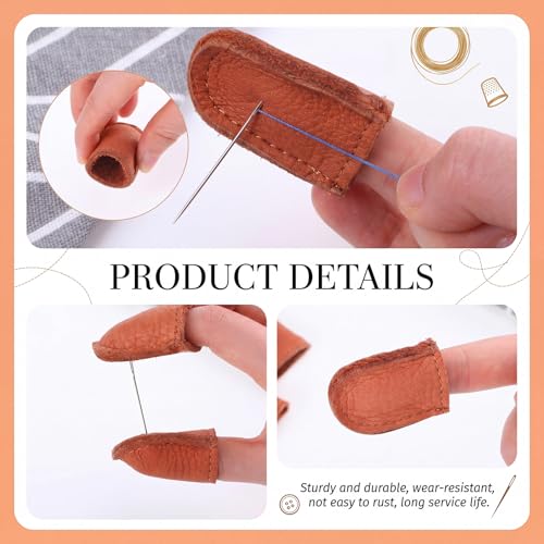 FineCheer 3 Pcs Leather Thimble for Hand Sewing Adjustable Finger Protector
