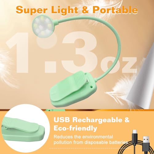 KTEBO 2 Pack Rechargeable Book Light Clip-On Reading Light for Books in Bed - color: Black & Green
