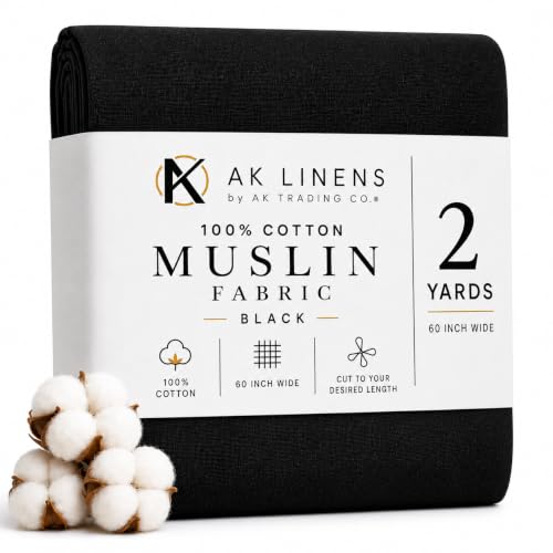 AK TRADING CO. Muslin Fabric/Textile - Draping Fabric - Black 2 Yards Medium Weight - 100% Cotton (60in. Wide) - color: Black, size: 2 Yards