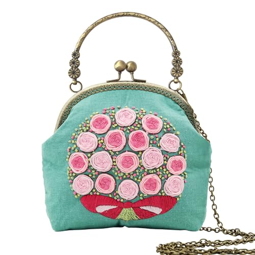 Eforcase Flower Embroidery Kit Tote Bag, Embroidery Coin Purse Kits Handbag Hand Embroidery Kit for Adults Beginner with Embroidery Patterns, Embroidery Hoop,DIY Sewing Kit - color: cute flower