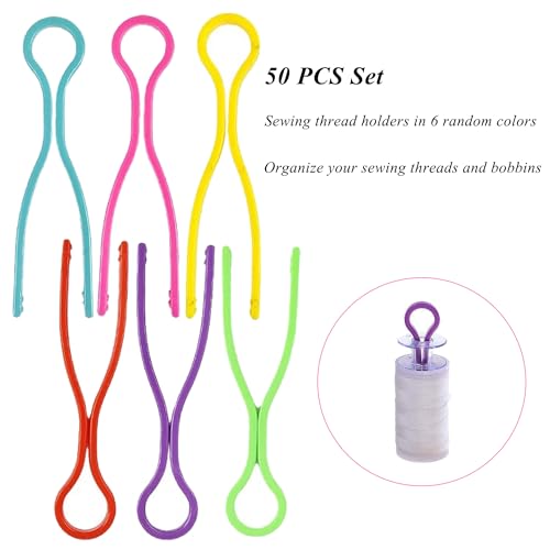 50 PCS Sewing Bobbin Thread Holders,Sewing Thread and Bobbin Organizer Holder Accessories and Supplies for Craft Embroidery Plastic Thread Clamps Spools Organizers,Colorful Ramdon 6,LXLVOUEG - color: 6 Multi-Colors-50PCS