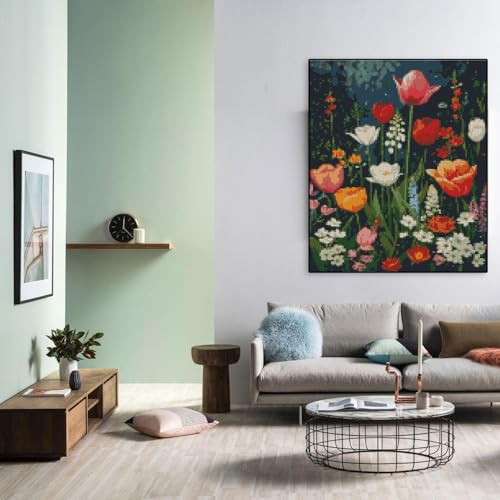 MYBISYMQQ Flower Stamped Cross Stitch Kits, DIY Flowers Cross Stitch Ornament Kits for Adults Beginners, Counted Embroidery Needlepoint Kits Home Decor 15.7x11.8 inch - color: D045