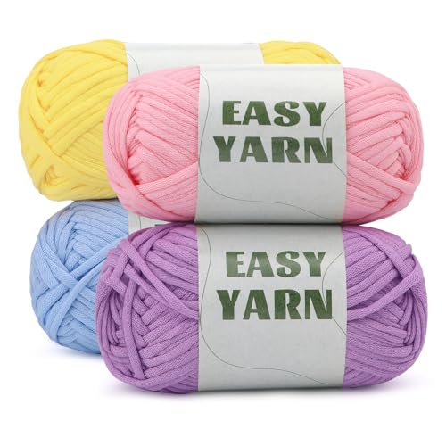 UzecPk 4 * 50g/1.76oz Beginner Yarn, 4 * 87yds Beginner Crochet Yarn - color: Pink+Purple+Blue+Yellow