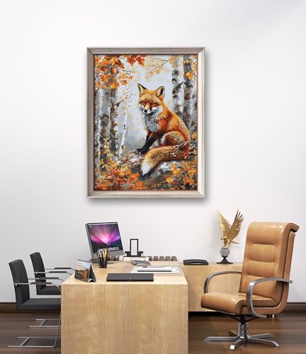 Leczany Cross Stitch Stamped Kits Patterns Craft Kit Needlepoint Full Range of Embroidery Starter Kits Beginners for DIY 11CT 3 Strands | Fox and Maple Trees 13.4×17.7 inches - color: 11CT Stamped kits,Fox and Maple Trees 13.4×17.7 inches