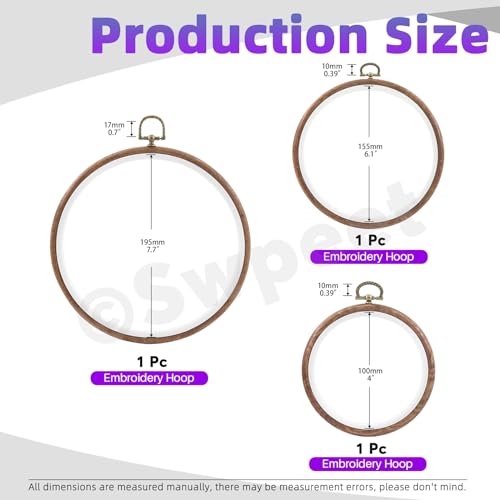 Swpeet 3Pcs 4/ 6.1/ 7.7 Inches Circle Embroidery Hoops Kit, Imitated Wood Plastic Display Frame, Circle Cross Stitch Hoop Rings for Art Craft Sewing and Hanging Ornaments Home Decor - style: Styles NO.1