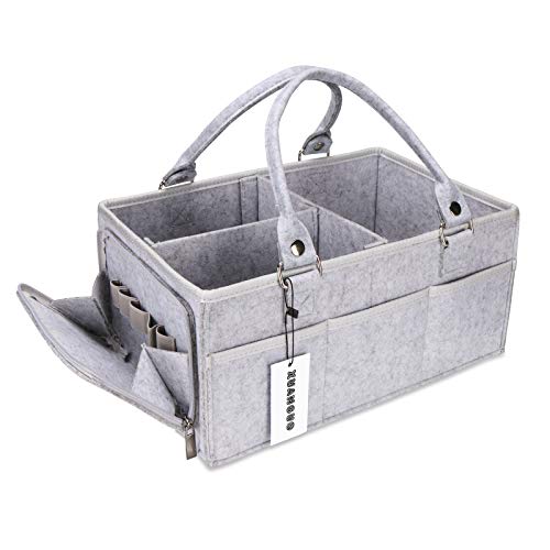 XUANGUO Large Baby Diaper Caddy Organizer, Felt Basket with Handles, Grey - color: grey