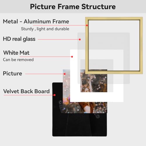 BKABOT 3x3 Brass Metal Photo frames 3 Pack HD Glass Mat 2x2 Wall Table - color: Brass, size: 3x3