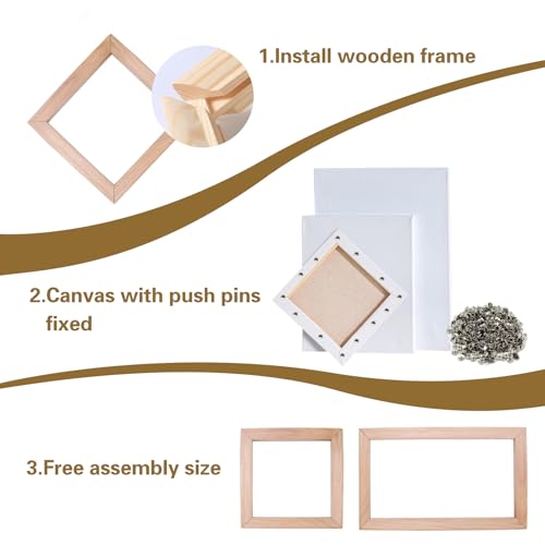 10 Sets Stretcher Bars for Needlework, 5 Sizes Wooden Canvas Stretcher Bars with 1 Box of Thumbtacks, Needlepoint Embroidery Stitch Frame Set for DIY Crafts Art Supplies