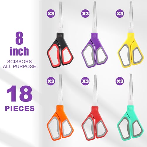 BURVAGY 18 Pack 8" Scissors All Purpose, Heavy Duty Scissors for Office - color: 18pack
