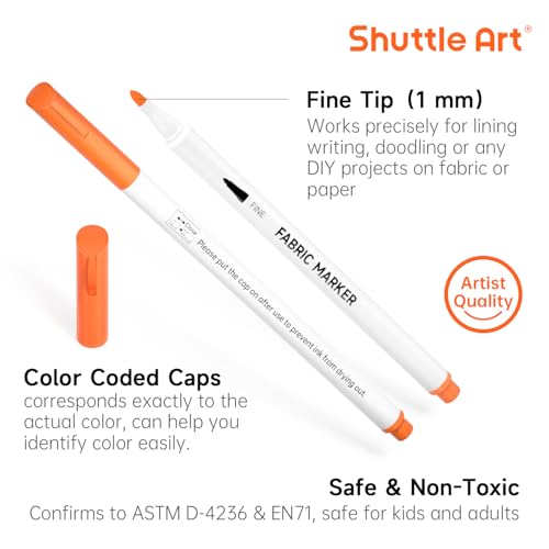 Shuttle Art 28 Colors Fabric Markers, Permanent Markers for T-Shirts Clothes Sneakers Jeans with 11 Stencils 1 Sheet, Shirt Pens for Adult DIY Painting Writing - color: 28 Colors