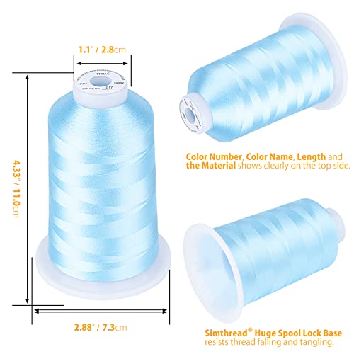 Simthread Embroidery Thread 5500 Yards Dark LightBlue 017, 2 Huge Spools 40wt Polyester for Brother, Babylock, Janome, Singer, Pfaff, Husqvarna, Bernina Machine - color: Light Blue