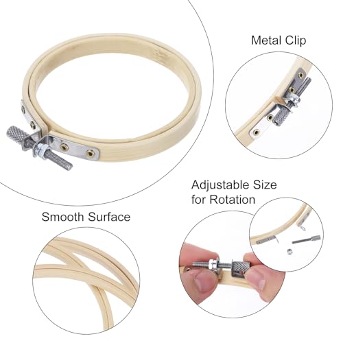 MECCANIXITY 6 Pieces 3 Inch Embroidery Hoops Adjustable Round Bamboo Circle Cross Stitch Hoop Ring for Art Craft Handy Sewing Needlework DIY Decoration - size: 3 Inch