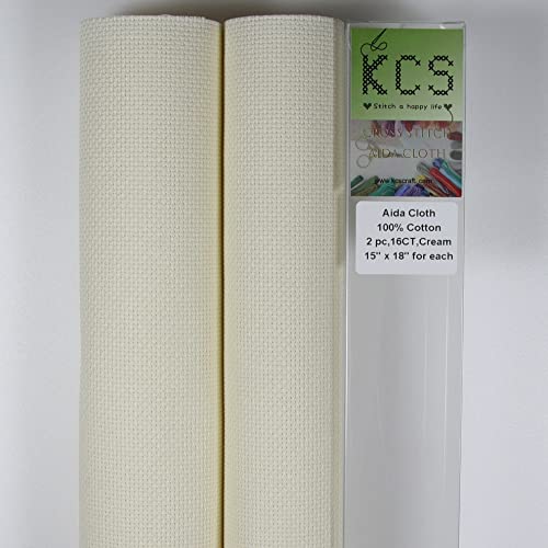 KCS 2 pc of 15" x 18" Counted Cross Stitch Cotton Aida Cloth Needlework Fabric (Cream, 16CT) - color: Cream, size: 16CT