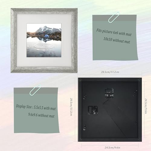 10x10 Photo Frame Gallery Picture frame with 6x6 mat,Freestanding and Wall Mountable,Silver - color: Silver, size: 10x10