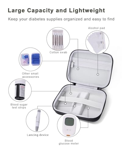 Diabetic Supplies Travel Case for Glucose Meter Diabetes Testing Kit-Black - color: Black
