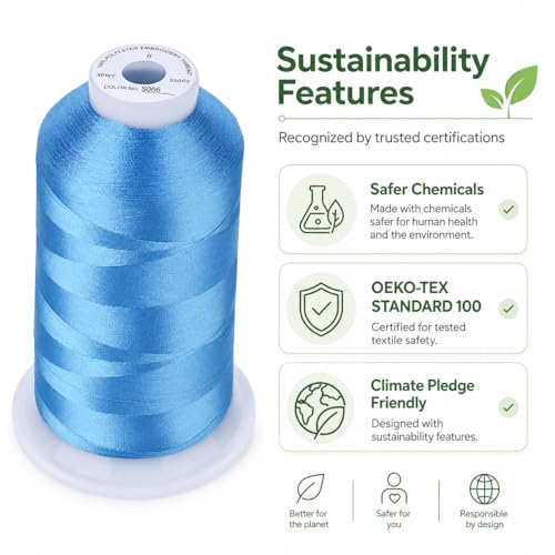 Simthread Embroidery Machine Thread 5000M 40WT Polyester, Medium Blue S066 - color: MediumBlueS066