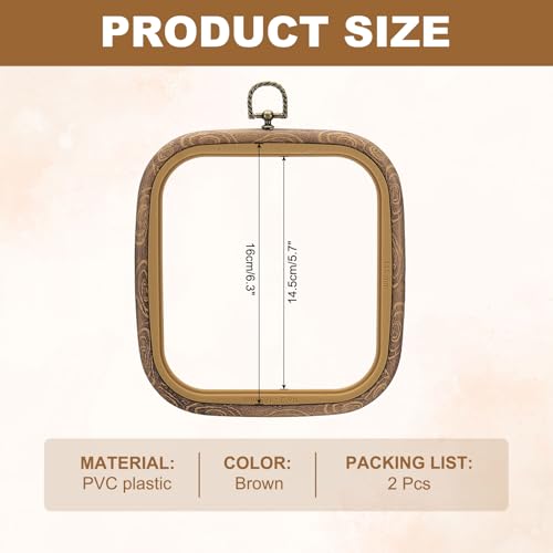 PATIKIL 2 Pieces 6.3" x 5.7" Square Embroidery Hoops Frame Round Imitated Wood Circle Cross Stitch Hoop Ring for Embroidery Art Craft Handy Sewing Decoration, Brown - size: 6.3" x 5.7"