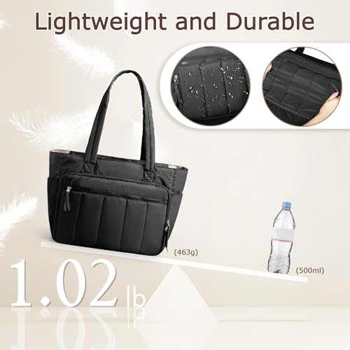 LUXJA Large Puffy Embroidery Bag with Multiple Pockets, Black