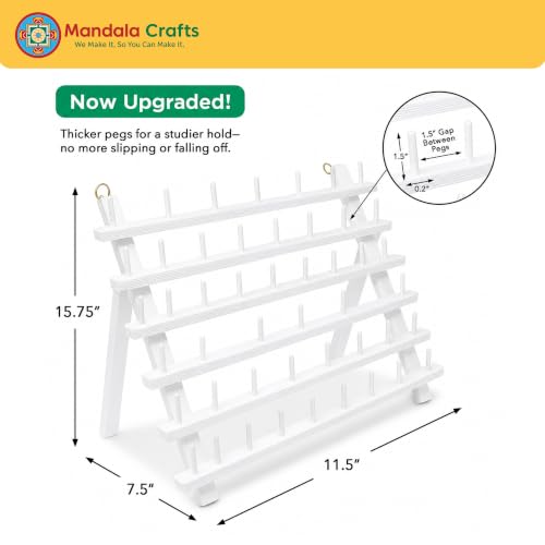 Mandala Crafts 60 Spool White Thread Rack Sewing Embroidery Thread Holders - color: White