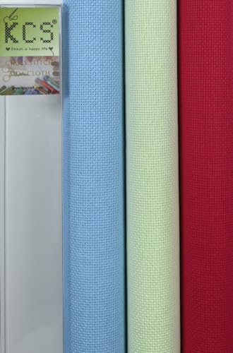 KCS 3 pc of 15" x 18"(38cmx45cm) 16 Count Cross Stitch Cotton Aida Cloth Needlework Rolled Fabric Box,16CT,Light Blue+Light Green+Red - color: Light Blue+light Green+red, size: 16CT