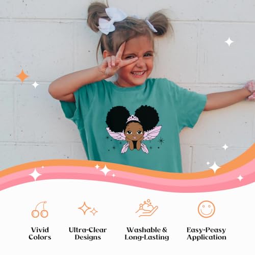 Kaciola 30 Sheets Cartoon Black Girl Iron on Transfers, Cute Girl DTF Transfers Ready to Press Washable Stickers Iron on Decals for T Shirts Hoodie DIY Crafts - color: Cartoon