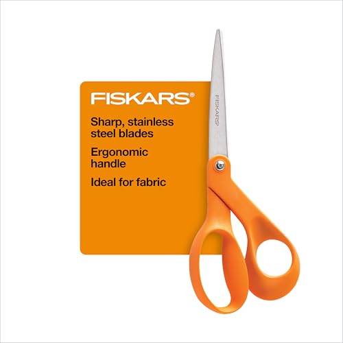 Fiskars 8" Original Orange-Handled Stainless Steel Scissors, Ergonomic and Keeps Material Flat, Sharp All-Purpose Paper and Fabric Scissors for Office, Arts, and Crafts, Pack of 12 - style: Original, 8" Orange