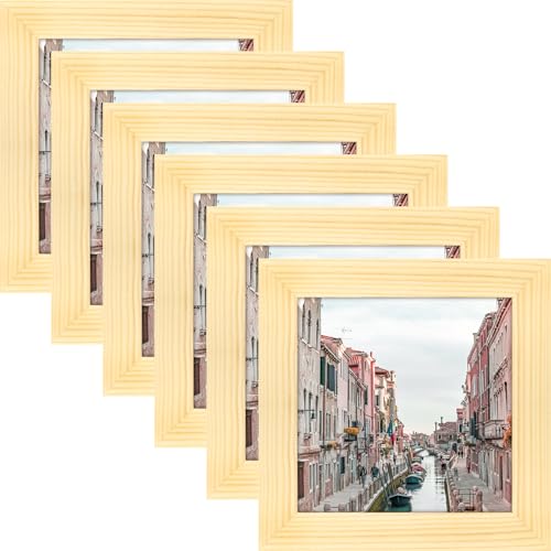 WUTL 4x4 Picture Frames Solid Wood Square Photo Frame Grain 6 Pack - color: Grain, size: 4x4