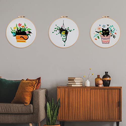 Nuberlic 3 Pack Embroidery Kit for Beginners with Cat Pattern - color: Cute Cat