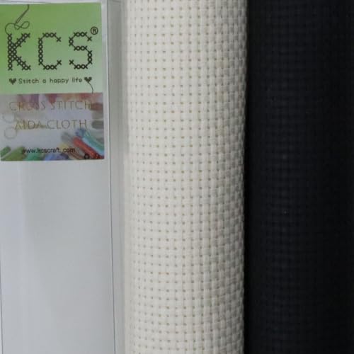 KCS 2 pc of 15" x 18"(38cmx45cm) 11 Count Cross Stitch Cotton Aida Cloth Needlework Fabric Box (Antique White+Black, 11CT) - color: Antique White+black, size: 11CT