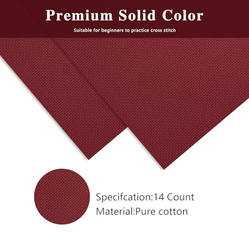 Zhenqing 14CT Aida Cloth - 30x35 Inch Cross Stitch Fabric for Embroidery, Pre-Cut Needlework Material, Acid-Free, Durable Weave(Wine red) - color: Wine Red