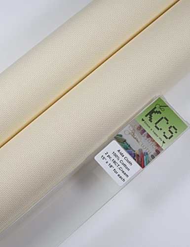 KCS 2 pc of 15" x 18" Counted Cross Stitch Cotton Aida Cloth Needlework Fabric (Cream, 18CT) - color: Cream, size: 18CT