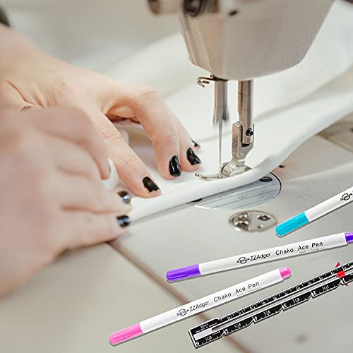 Fabric Markers Pens, 6 Color Water Soluble Erasable Marking Pens, 1 Pcs Gauge Sewing Measuring Tool, 1 Soft Tape Measure, for Tailor's Disappearing Ink Pen, Sewing Fabric Markers and Tracing Tools