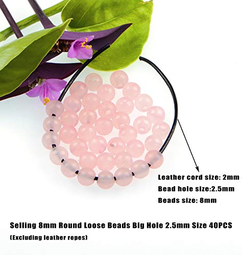 AD Beads Natural Gemstone 8mm Round Loose Beads Big Hole 2.5mm Sized 40pcs (Rose Quartz) - color: Rose Quartz