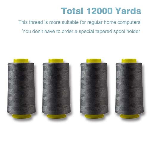 Dark Gray Serger Thread, All-Purpose Thread for Sewing, Polyester, 4 Cones of 3000 Yards Each Spool for Sewing Machine - color: 4 dark gray