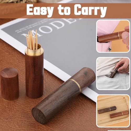 2Pack Toothpick Holder Portable Wood Toothpick Case Waterproof Handmade Craft Toothpick Pocket Box Mini Toothpick Box for Storage Toothpick Needle Pill Bead Ear Pick Cotton Swab and Other Small Object