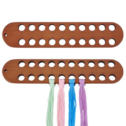 PH PandaHall 2pcs Embroidery Floss Organizer, 20 Hole Wooden Cross Stitch Thread Holder Storage Tool with Numeric Portable Thread Winding Plate for Cotton Thread Craft DIY Sewing Storage