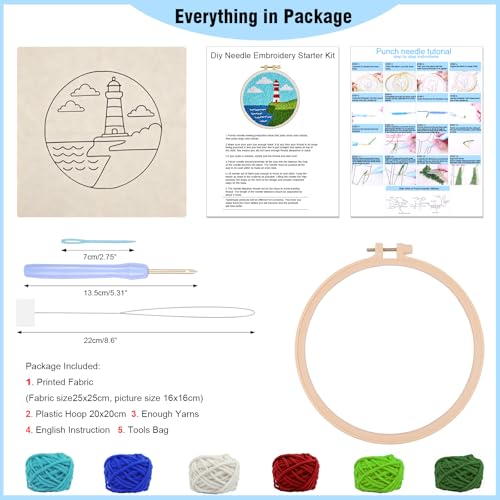 Punch Needle Kit for Beginner Lighthouse Coastal DIY Embroidery Starter Kit - color: Lighthouse