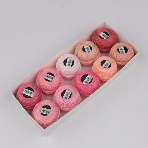 Size 8 Double Mercerized Egyptian Long Staple Cotton Pearl Thread 10 Grams (87 Yards)/Ball Crochet Thread 10 Colors per Box for Crochet Hardanger Cross Stitch Hand Embroidery (Set C) - color: Set C