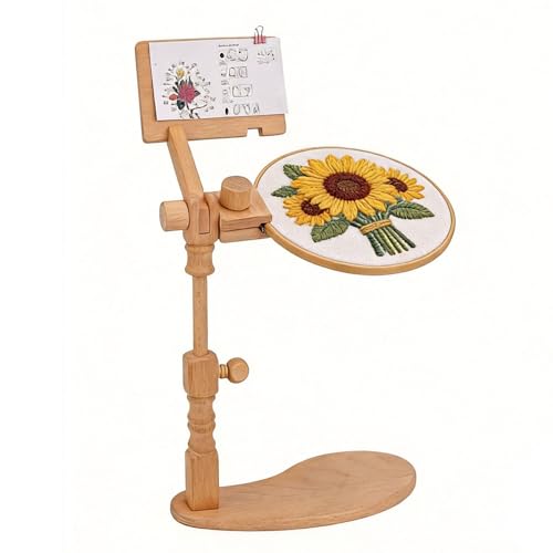 Naturezhen Embroidery Hoop Stand, 360°Adjustable Wooden Cross Stitch Holder