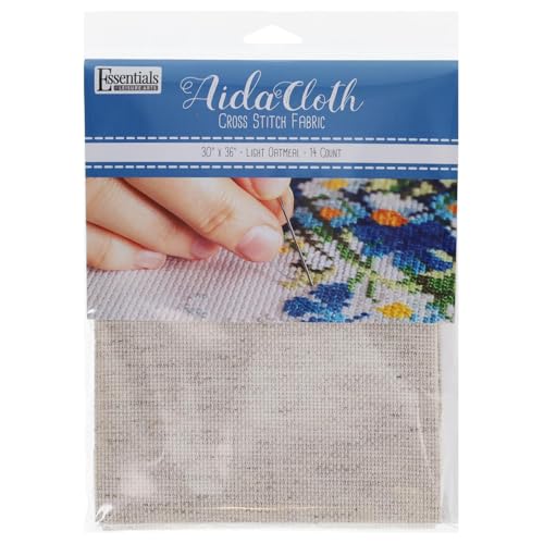 Essentials By Leisure Arts Aida Cloth, 14 Count, Lt Oatmeal Cross Stitch Fabric, Embroidery Fabric, Cross Stitch Supplies for Crafting, Stitching, and Sewing Projects 30X36
