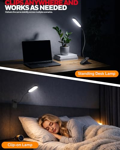 Honeywell Clip On Reading Light, Rechargeable Gooseneck CRI95 4000K Dimming - color: Black