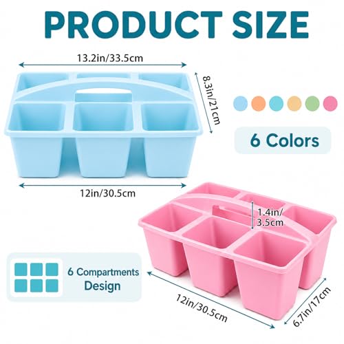 6 Pack Classroom Caddy with Handle, 6 Compartment (Pastel) - color: Pastel