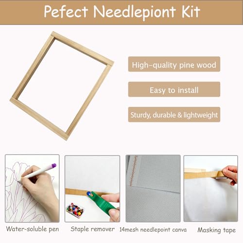 16 pcs Needlepoint Stretcher Bars Set, Wooden Stretcher Bars for Needlework Embroidery Stitch Frame Set for Crafts Art Cross Stitch Supplies with Thumb Tacks,Tacks Remover,Masking Tape,Maker